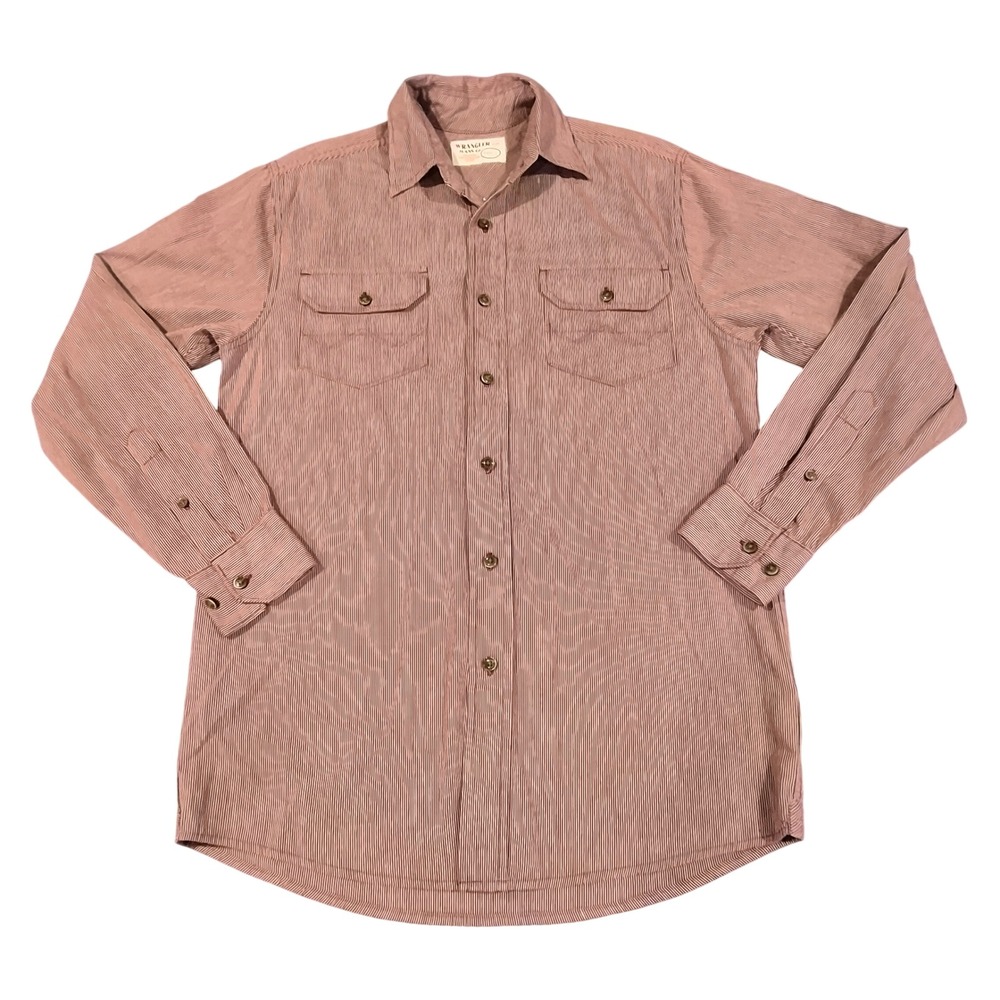 Wrangler Jeans Co Mens Small Burgundy White Striped Button Down Work Shirt